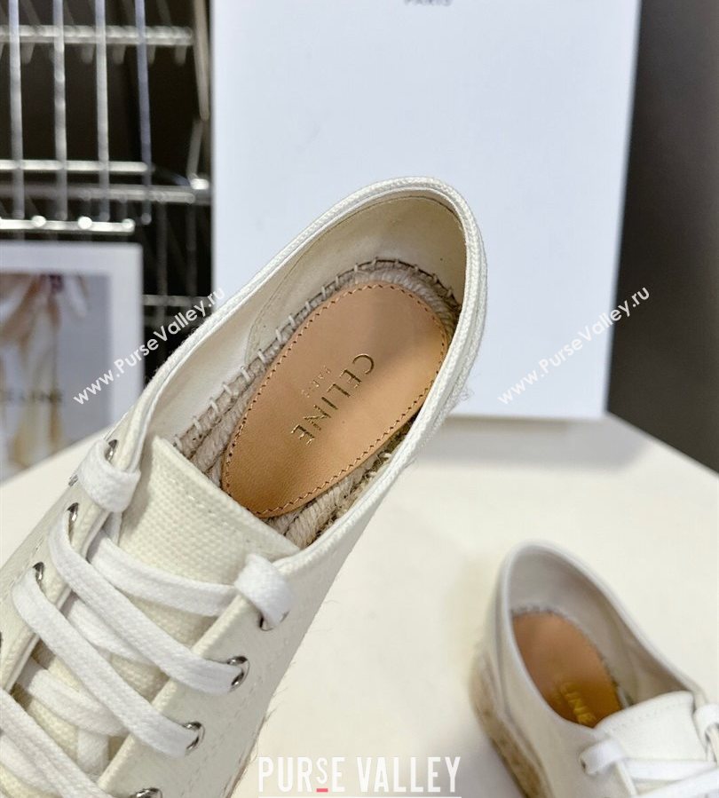 Celine Lace-up Platform Les Espadrilles in Cotton Canvas White 2025 (HQG-250709092)