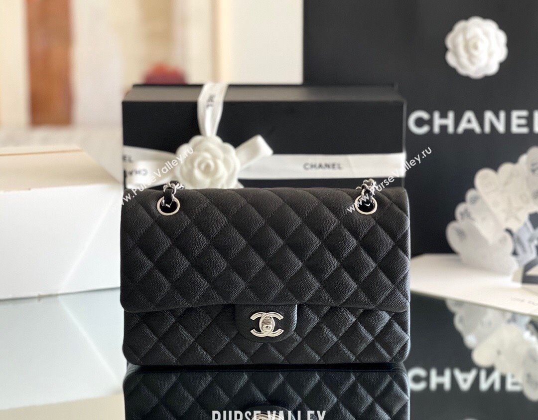 Chanel Grained Calfskin Medium Classic Flap Bag A01112 Black/silver 2024 Original Quality (MHE-24061805)