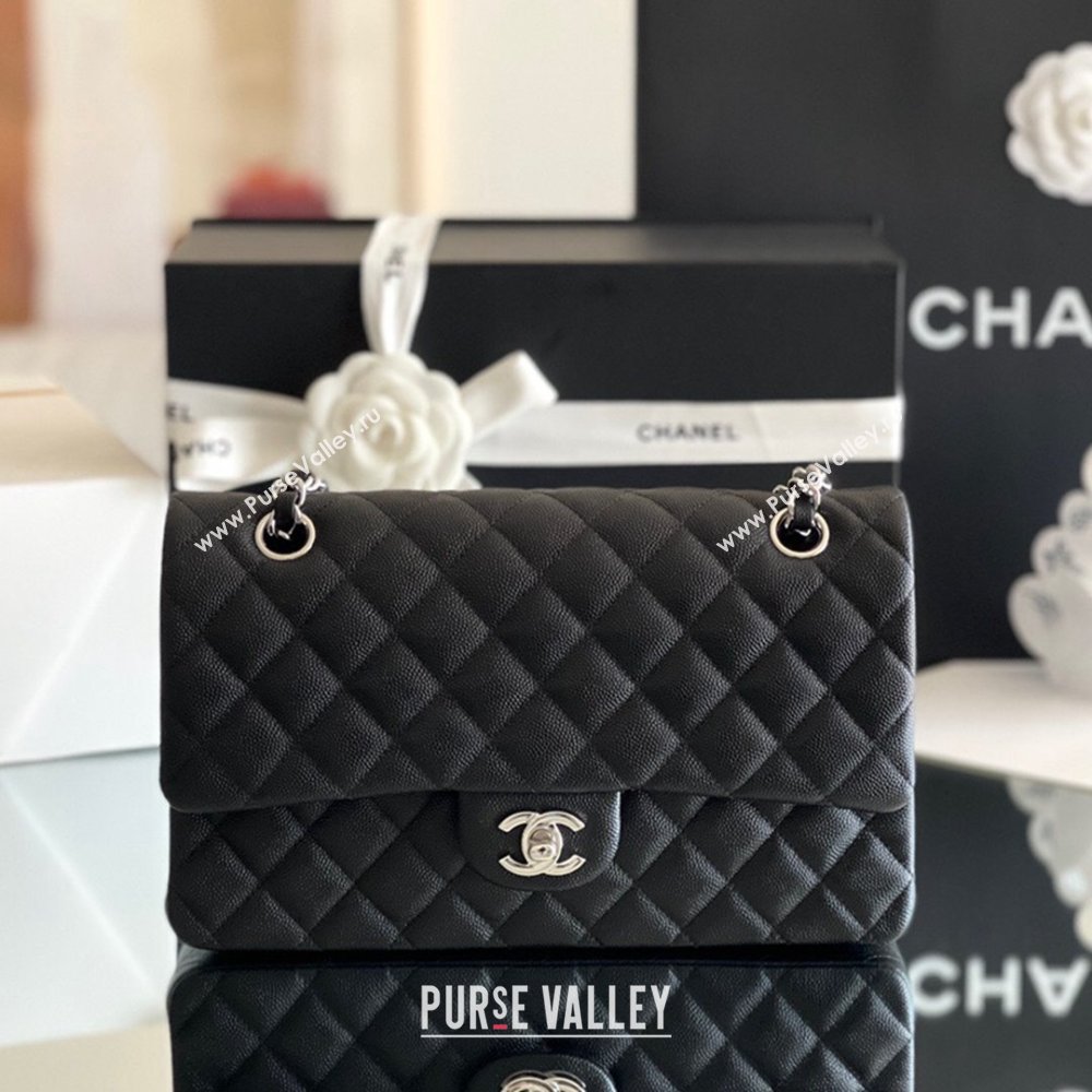 Chanel Grained Calfskin Medium Classic Flap Bag A01112 Black/silver 2024 Original Quality (MHE-24061805)