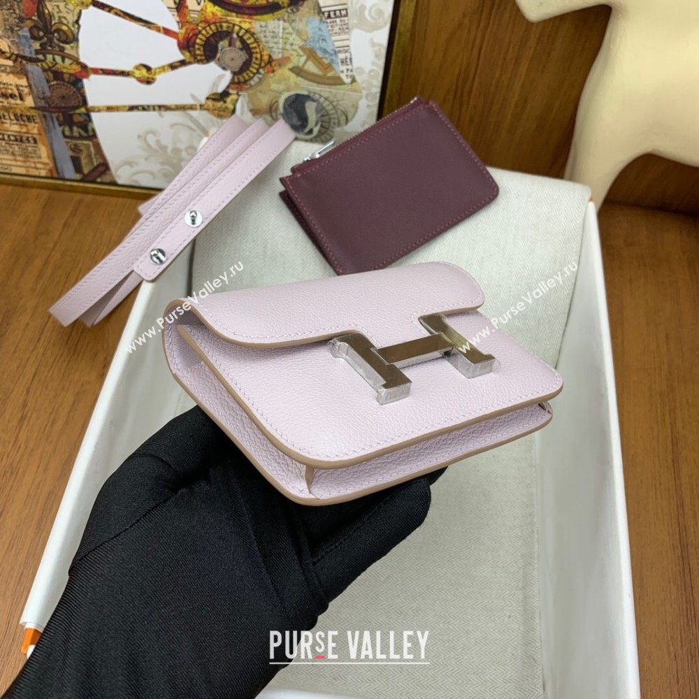 Hermes Constance Slim Wallet with Leather Strap in Evercolor Leather Dream Purple/Silver 2024(Handmade) (XYA-24080112)