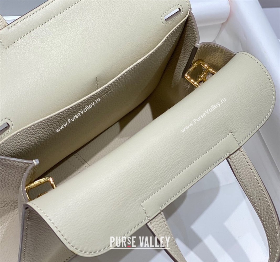 Hermes Halzan 25cm Bag in Togo Calfskin Cream White/Gold 2024 H092501 (FLB-240925006)