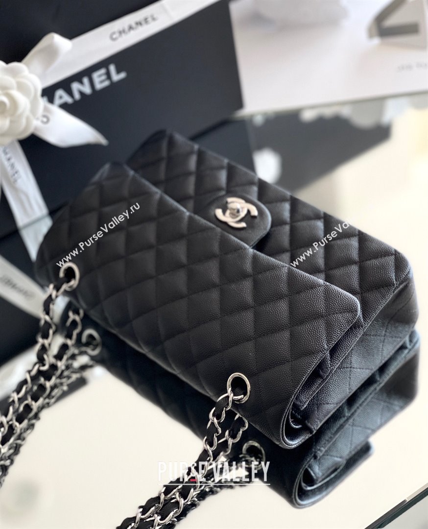 Chanel Grained Calfskin Medium Classic Flap Bag A01112 Black/silver 2024 Original Quality (MHE-24061805)