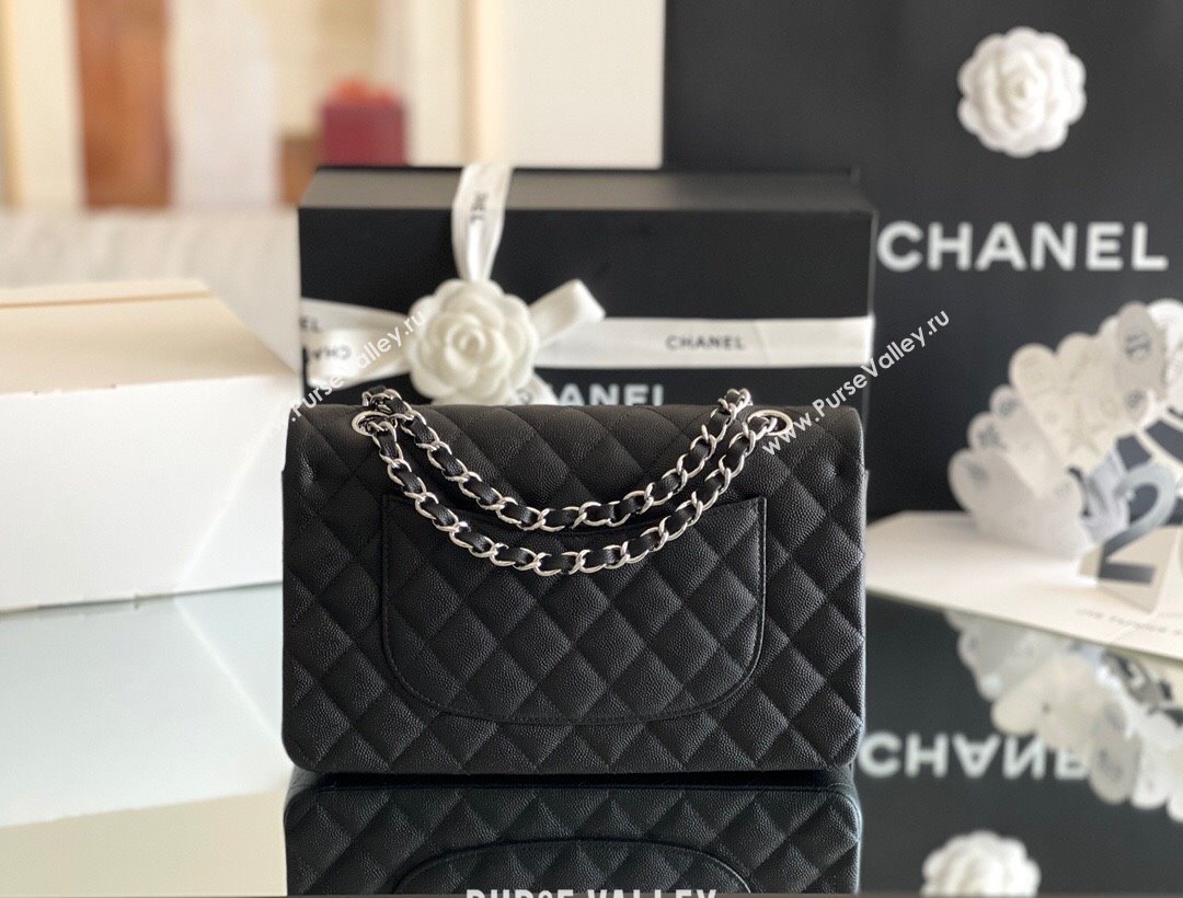 Chanel Grained Calfskin Medium Classic Flap Bag A01112 Black/silver 2024 Original Quality (MHE-24061805)