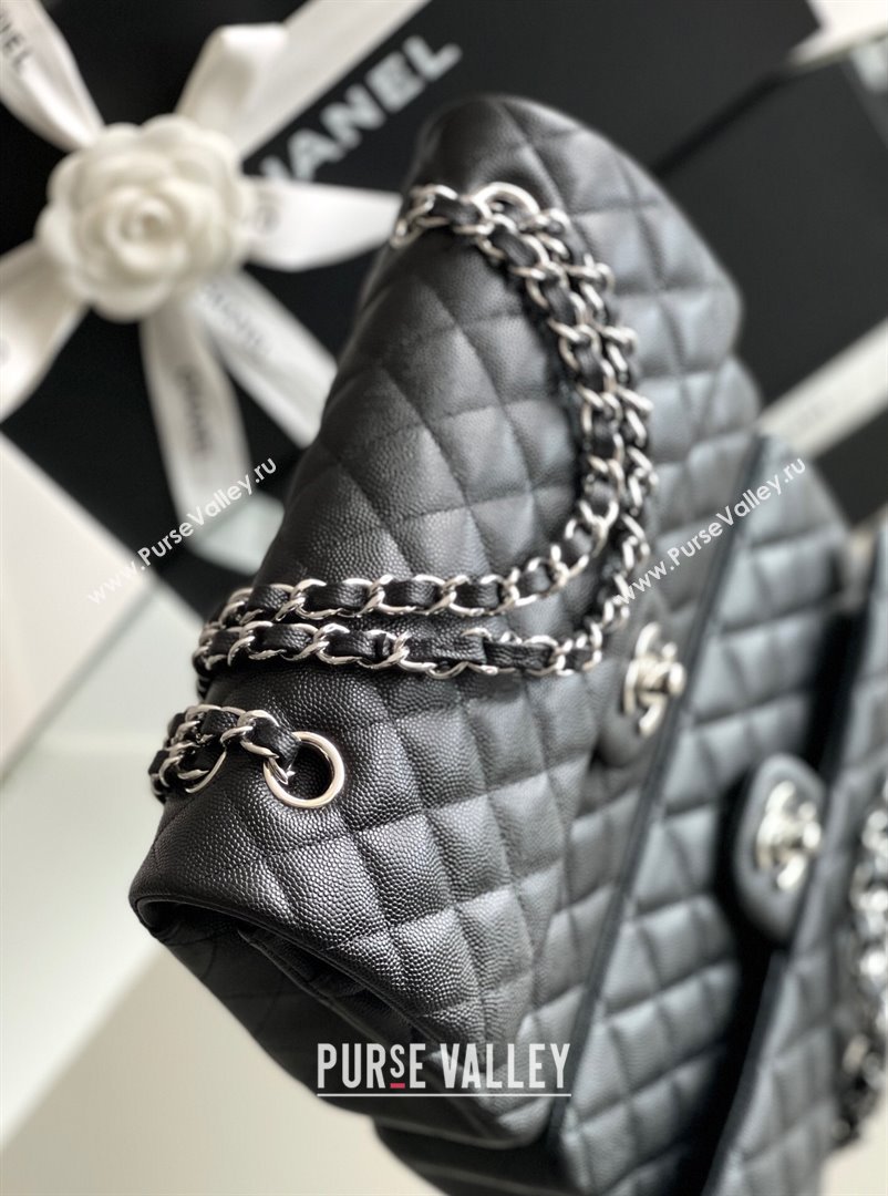 Chanel Grained Calfskin Medium Classic Flap Bag A01112 Black/silver 2024 Original Quality (MHE-24061805)