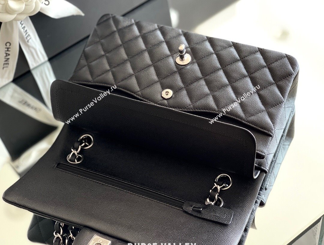 Chanel Grained Calfskin Medium Classic Flap Bag A01112 Black/silver 2024 Original Quality (MHE-24061805)