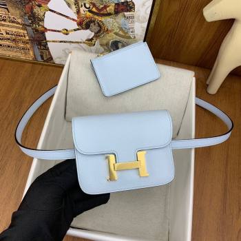 Hermes Constance Slim Wallet with Leather Strap in Epsom Leather Haze Blue/Gold 2024(Handmade) (XYA-24080113)