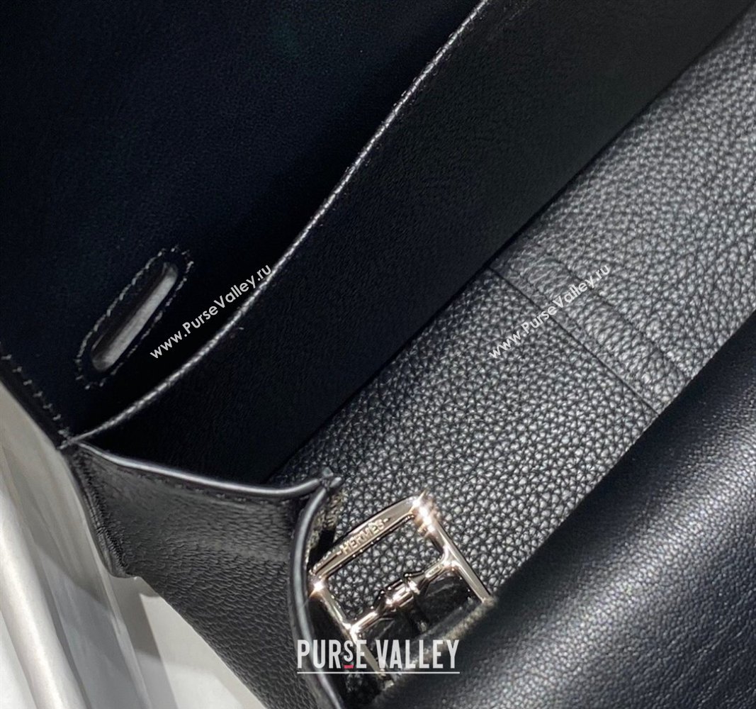 Hermes Halzan 25cm Bag in Togo Calfskin Black/Silver 2024 H092501 (FLB-240925007)