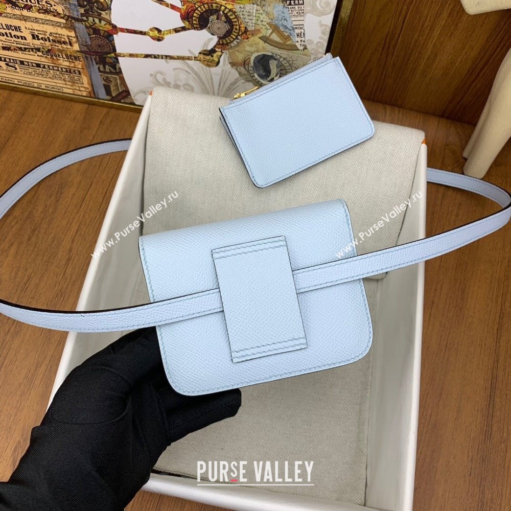 Hermes Constance Slim Wallet with Leather Strap in Epsom Leather Haze Blue/Gold 2024(Handmade) (XYA-24080113)