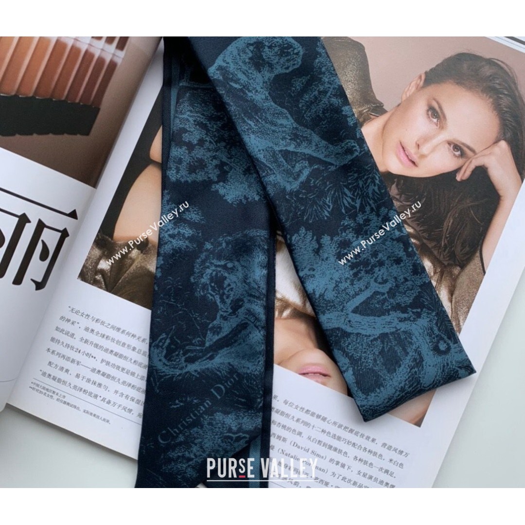 Dior Bandeau Scarf in Toile de Jouy Reverse Twilly Silk 6x106cm Blue 2021 (WNS-21081705)