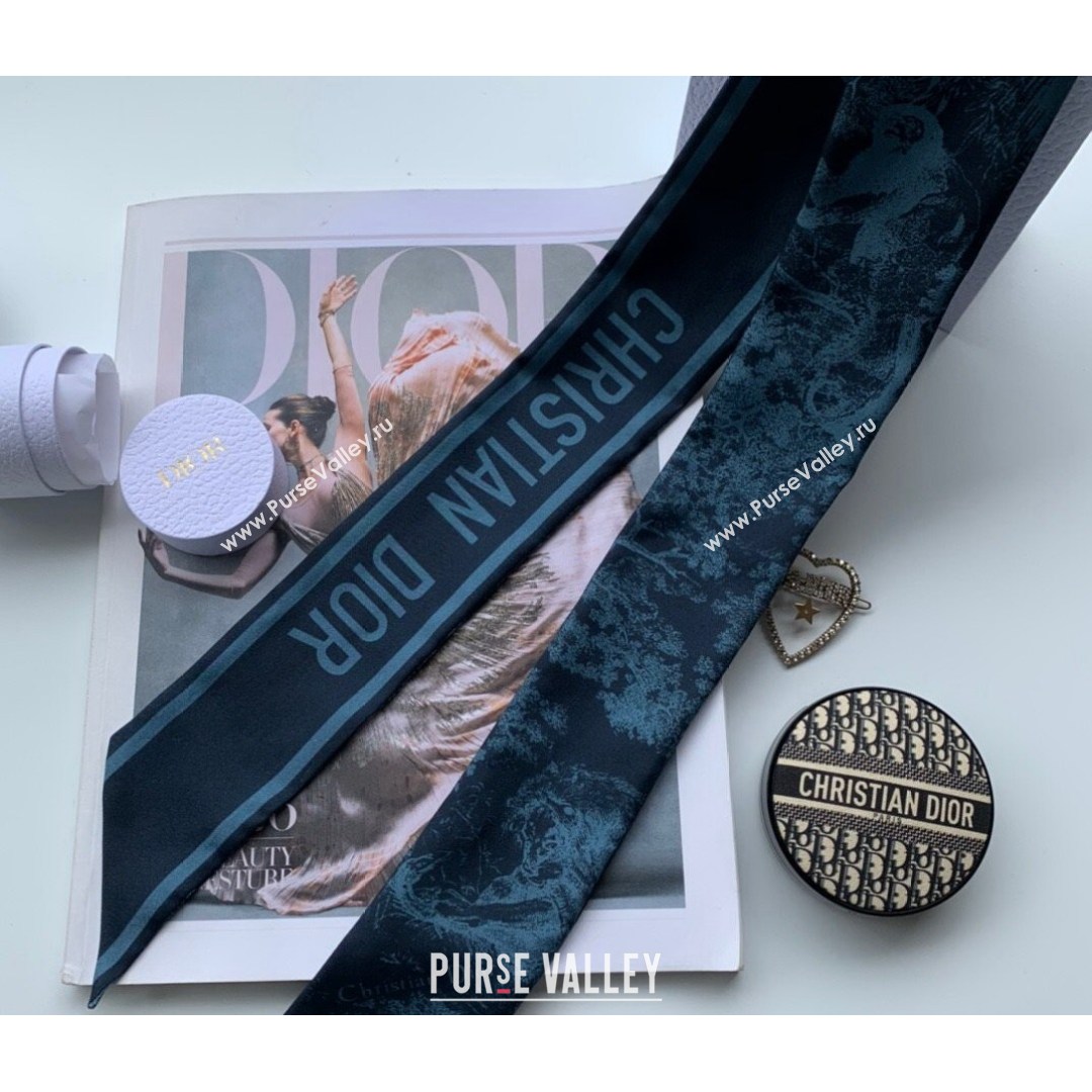 Dior Bandeau Scarf in Toile de Jouy Reverse Twilly Silk 6x106cm Blue 2021 (WNS-21081705)