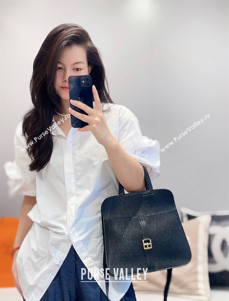 Hermes Halzan 25cm Bag in Togo Calfskin Black/Gold 2024 H092501 (FLB-240925008)