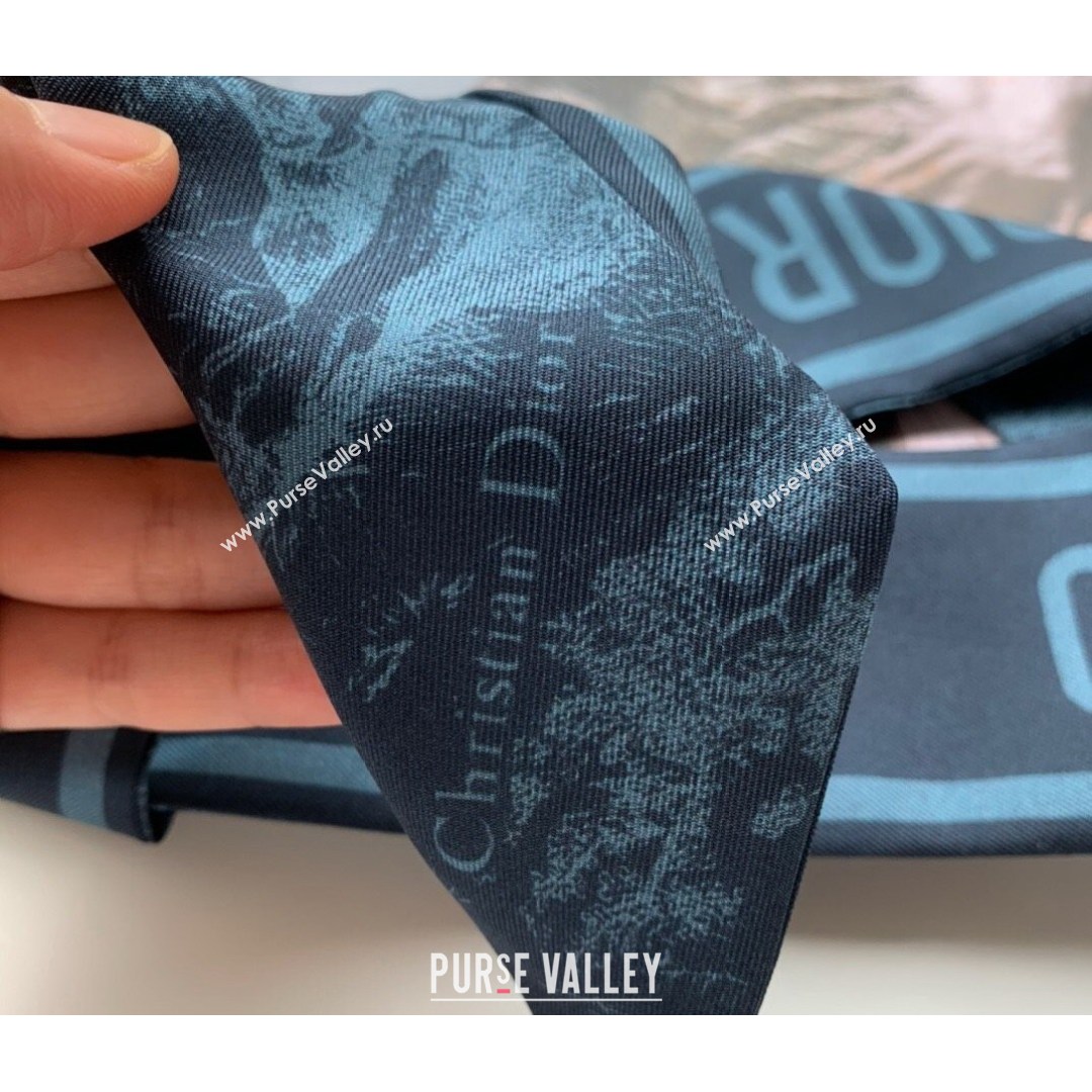 Dior Bandeau Scarf in Toile de Jouy Reverse Twilly Silk 6x106cm Blue 2021 (WNS-21081705)