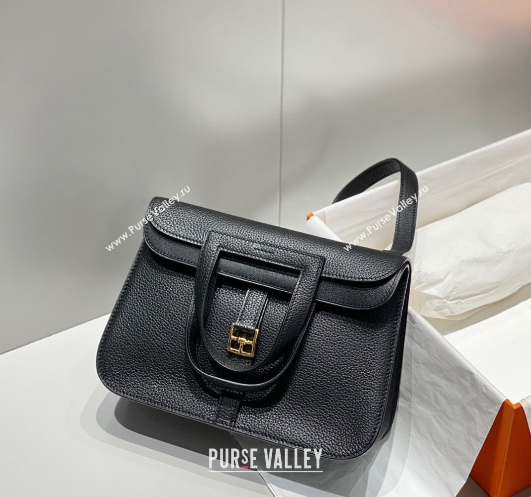 Hermes Halzan 25cm Bag in Togo Calfskin Black/Gold 2024 H092501 (FLB-240925008)