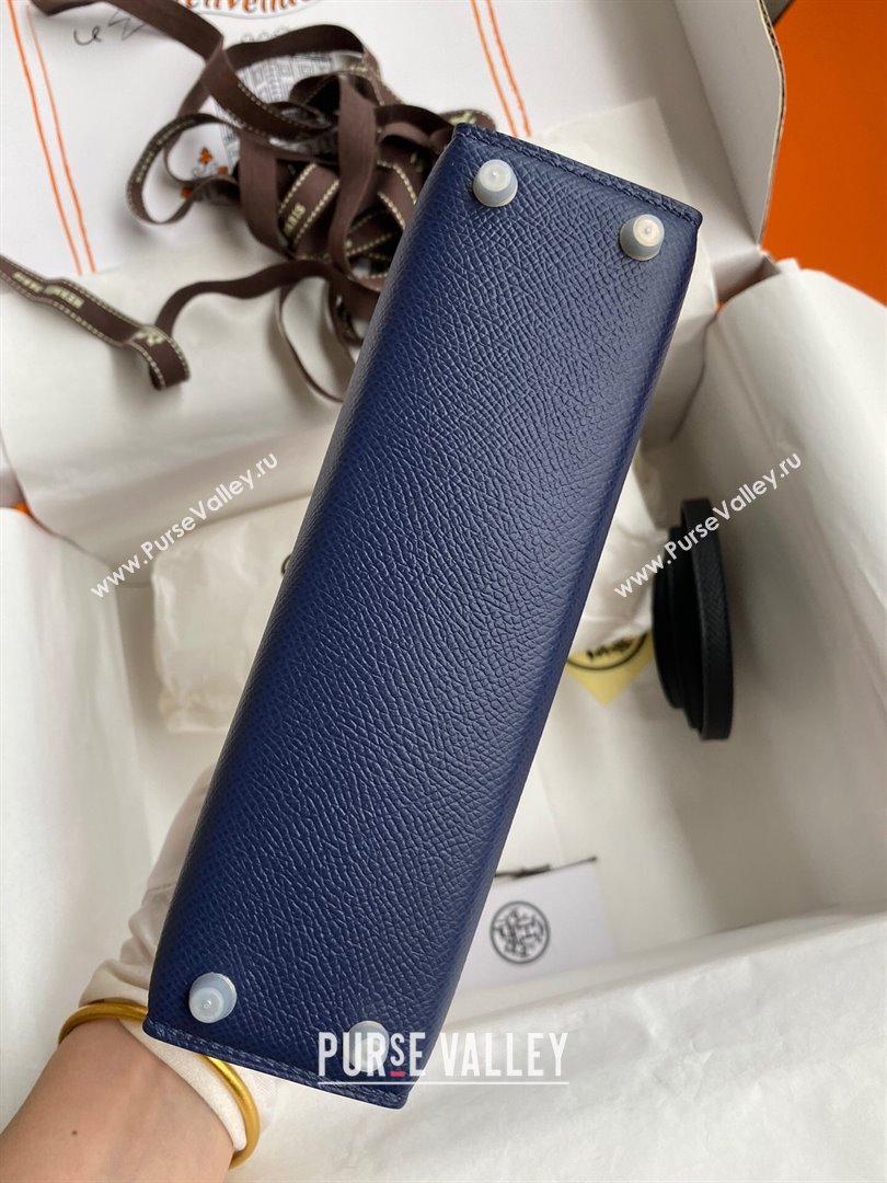 Hermes Mini Kelly II Bag 19cm in Original Epsom Leather Blue/Black/Silver 2024 (Full Handmade) (XYA-24030523)