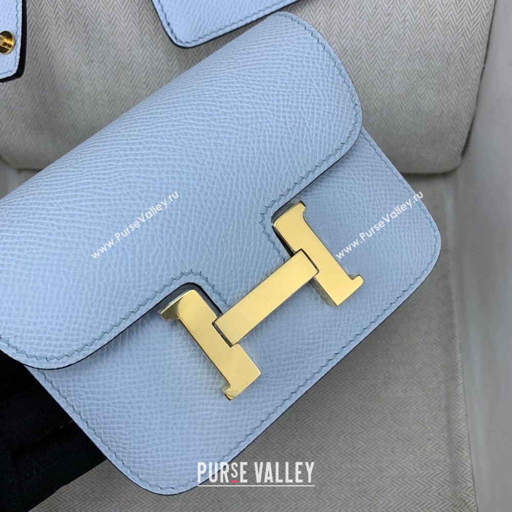 Hermes Constance Slim Wallet with Leather Strap in Epsom Leather Haze Blue/Gold 2024(Handmade) (XYA-24080113)