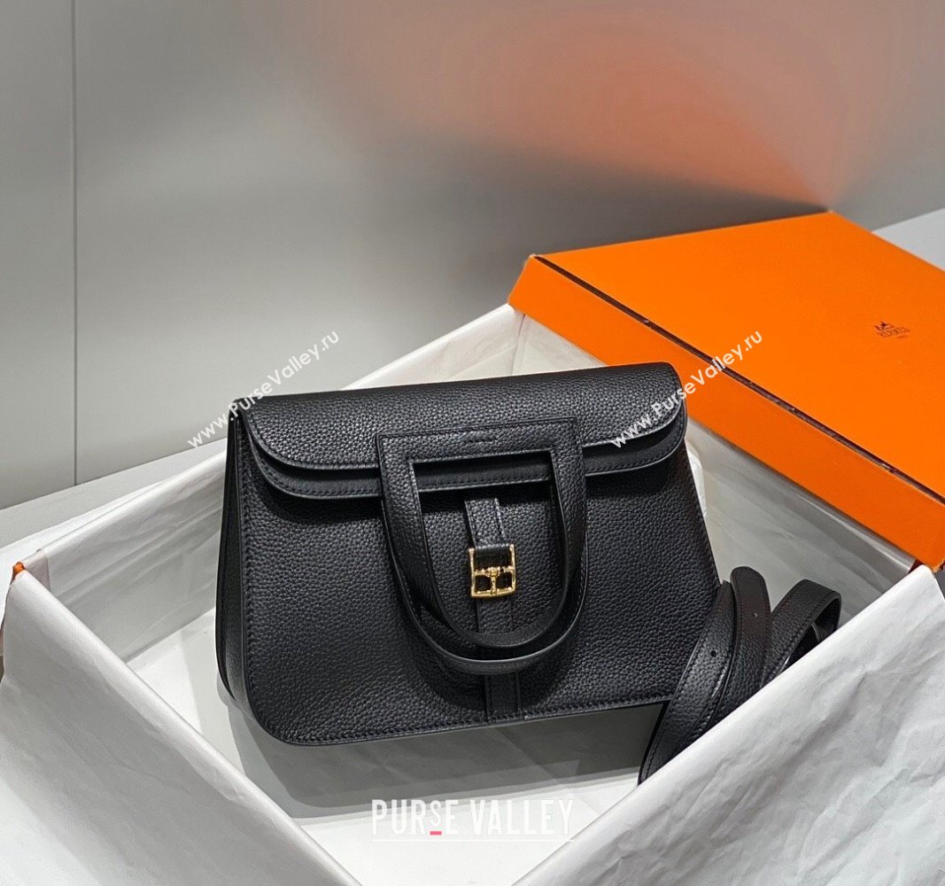 Hermes Halzan 25cm Bag in Togo Calfskin Black/Gold 2024 H092501 (FLB-240925008)