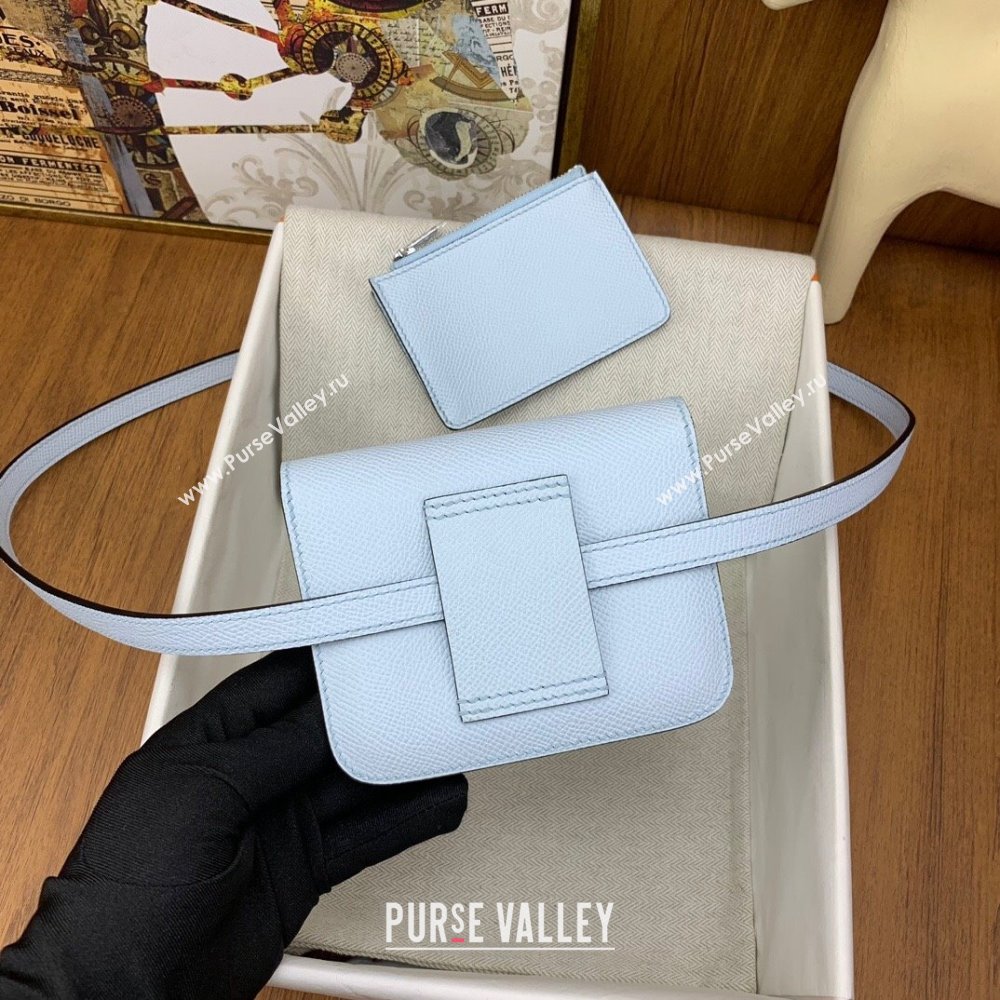 Hermes Constance Slim Wallet with Leather Strap in Epsom Leather Haze Blue/Silver 2024(Handmade) (XYA-24080114)