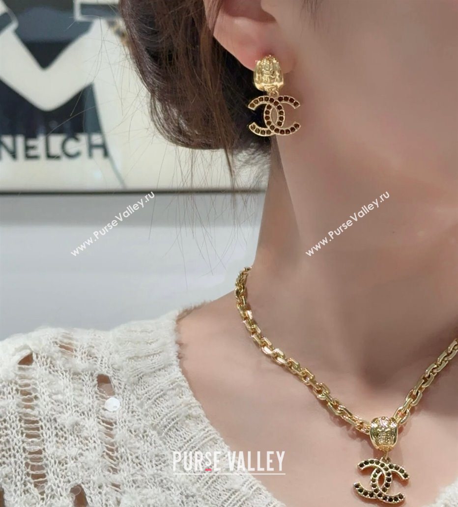 Chanel Strass Pendant Earrings Gold/Red 2025 0725 (YF-250725123)
