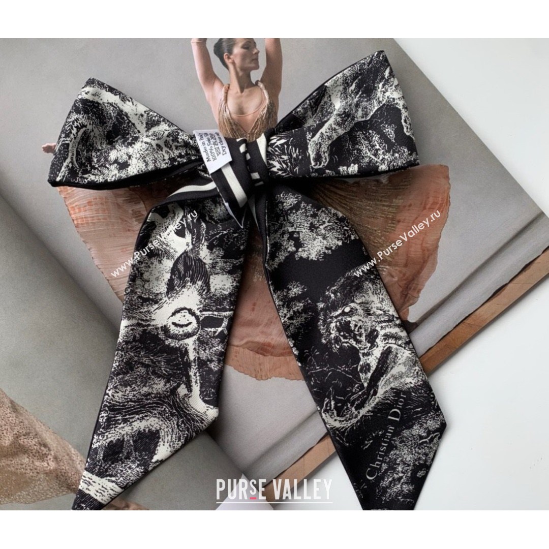 Dior Bandeau Scarf in Toile de Jouy Reverse Twilly Silk 6x106cm Black 2021 (WNS-21081707)