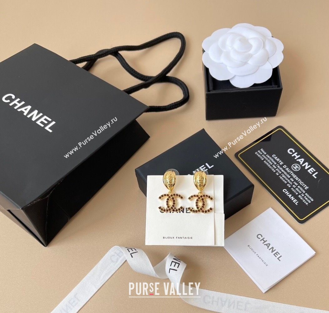 Chanel Strass Pendant Earrings Gold/Red 2025 0725 (YF-250725123)