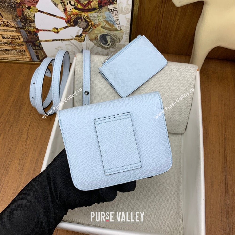 Hermes Constance Slim Wallet with Leather Strap in Epsom Leather Haze Blue/Silver 2024(Handmade) (XYA-24080114)