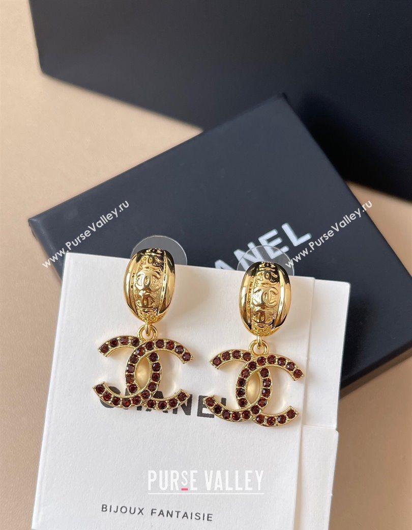 Chanel Strass Pendant Earrings Gold/Red 2025 0725 (YF-250725123)
