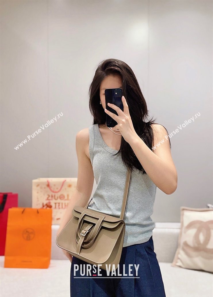 Hermes Halzan 25cm Bag in Togo Calfskin Elephant Grey/Silver 2024 H092501 (FLB-240925009)