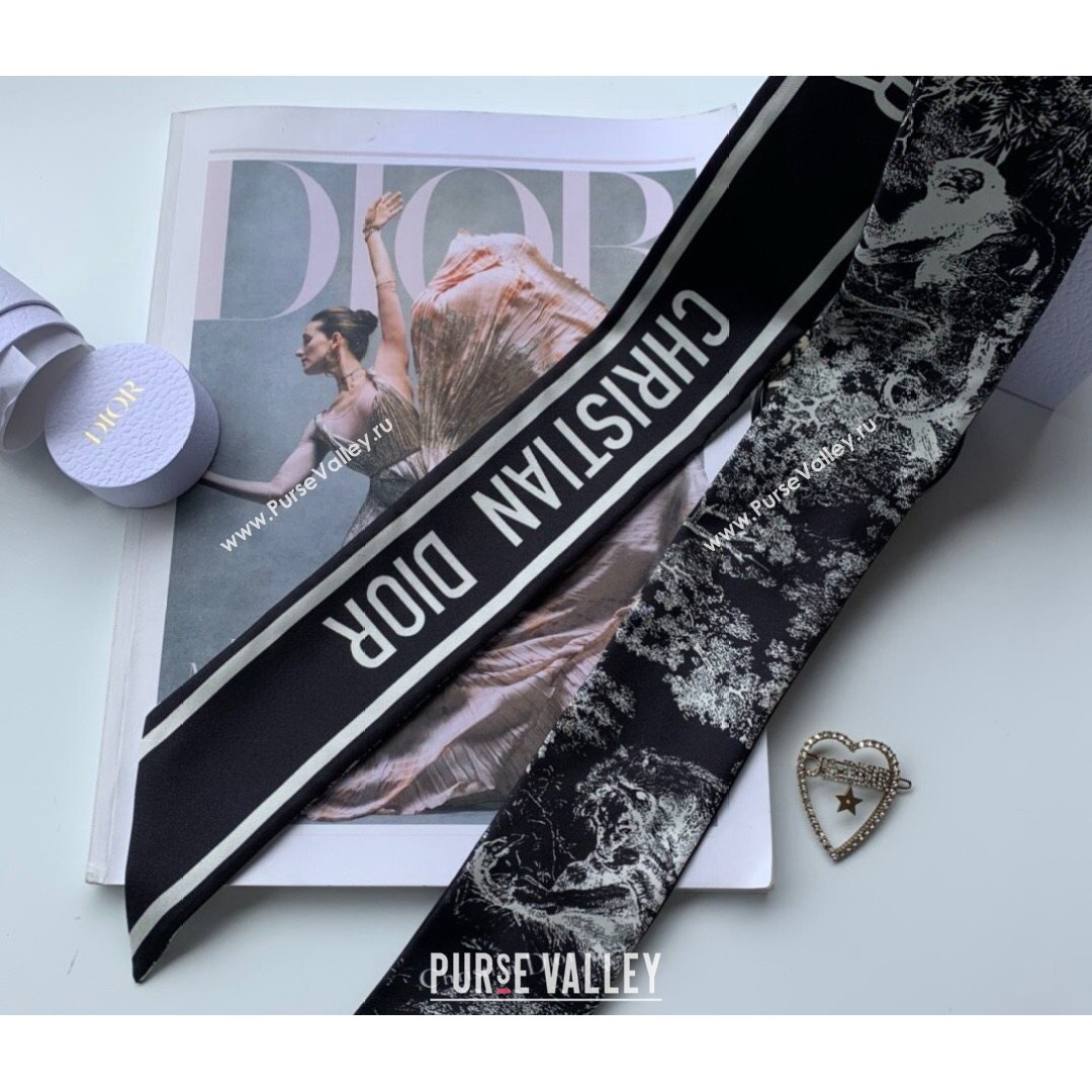 Dior Bandeau Scarf in Toile de Jouy Reverse Twilly Silk 6x106cm Black 2021 (WNS-21081707)