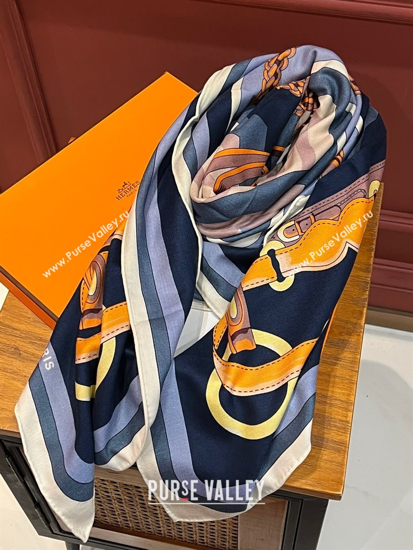 Hermes Cashmere Silk Sqaure Shawl Scarf 140cm H111801 Blue 2023 (A-23111801)