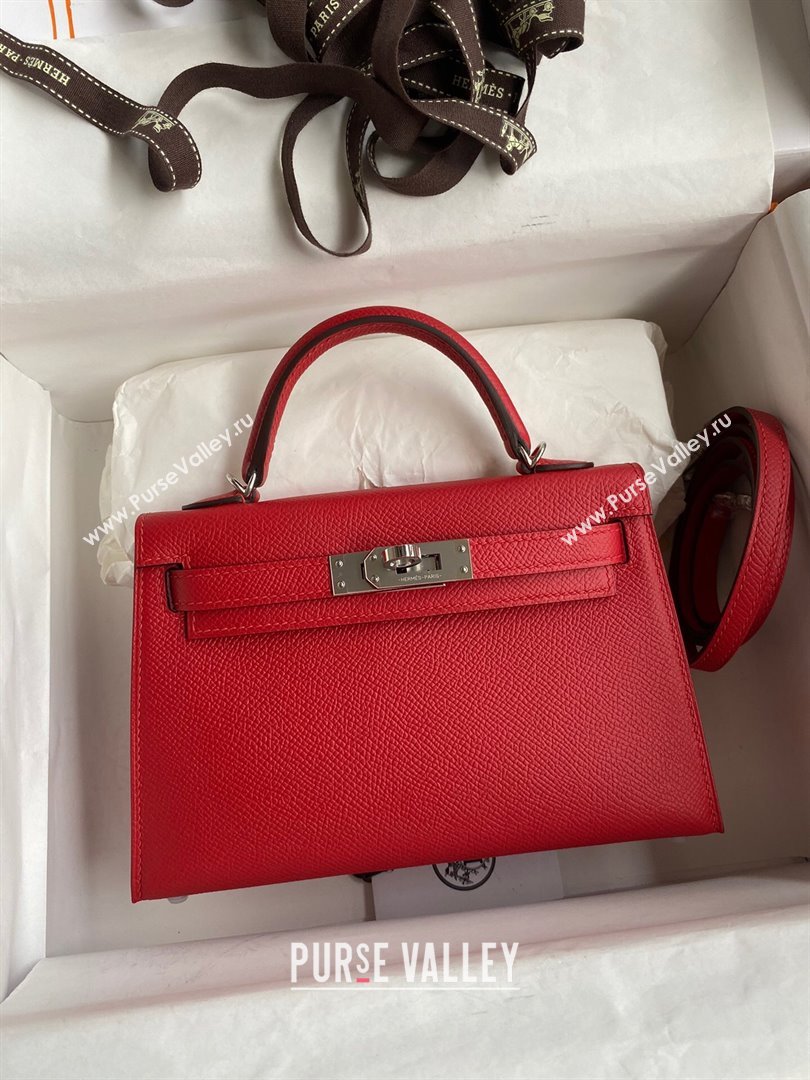 Hermes Mini Kelly II Bag 19cm in Original Epsom Leather Red/Silver 2024 (Full Handmade) (XYA-24030522)