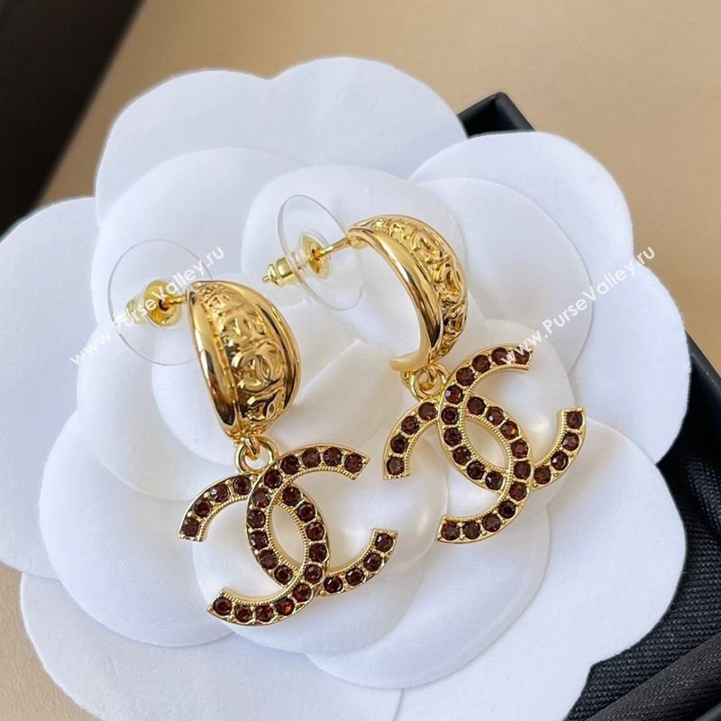 Chanel Strass Pendant Earrings Gold/Red 2025 0725 (YF-250725123)