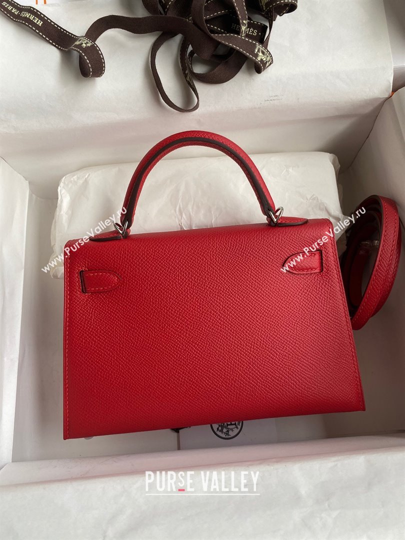 Hermes Mini Kelly II Bag 19cm in Original Epsom Leather Red/Silver 2024 (Full Handmade) (XYA-24030522)