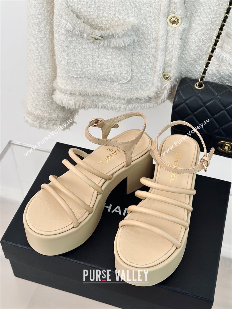 Chanel Calfskin Leather Heel Platform Sandals Beige 2024 0223 (MD-240223087)