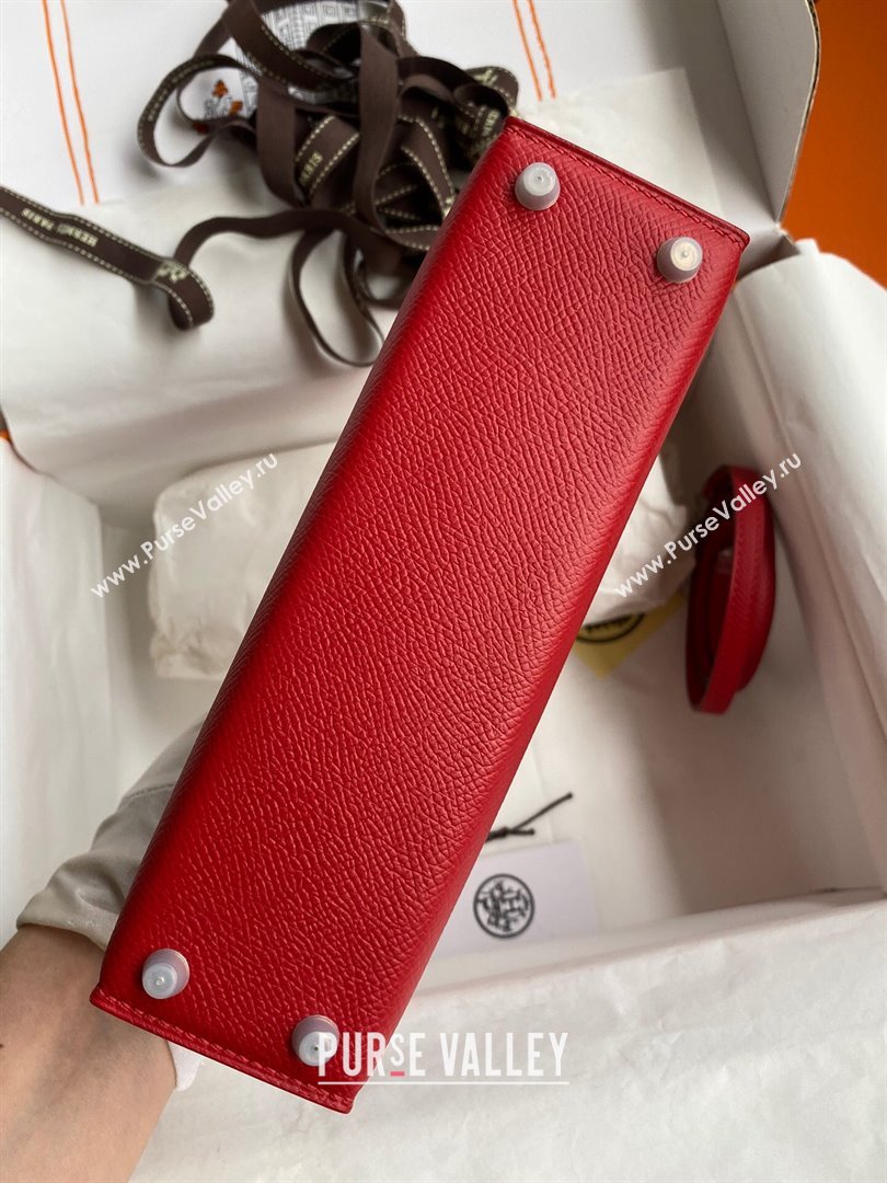 Hermes Mini Kelly II Bag 19cm in Original Epsom Leather Red/Silver 2024 (Full Handmade) (XYA-24030522)