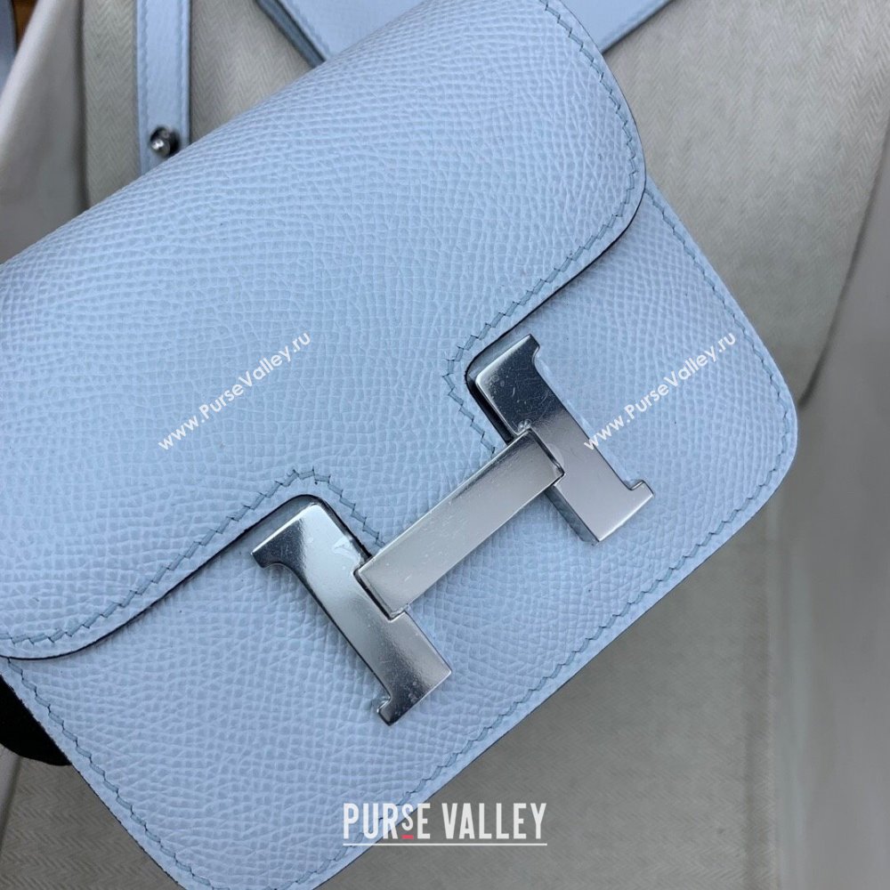 Hermes Constance Slim Wallet with Leather Strap in Epsom Leather Haze Blue/Silver 2024(Handmade) (XYA-24080114)