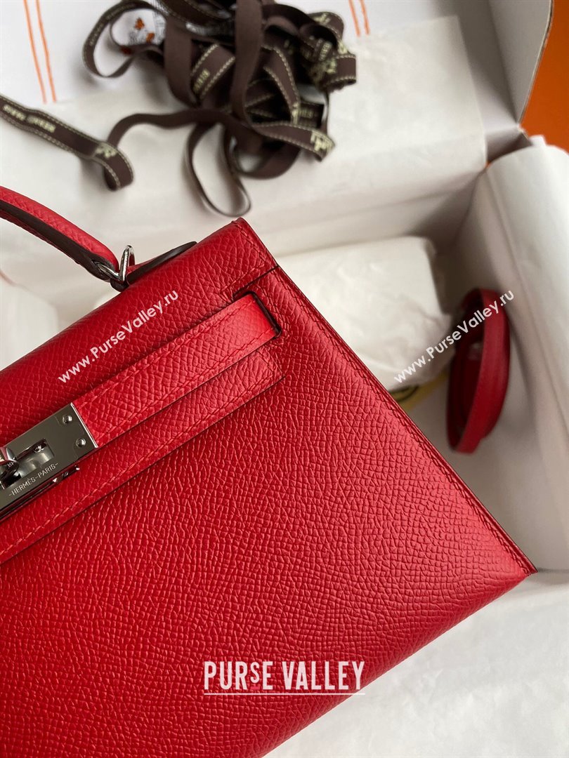 Hermes Mini Kelly II Bag 19cm in Original Epsom Leather Red/Silver 2024 (Full Handmade) (XYA-24030522)