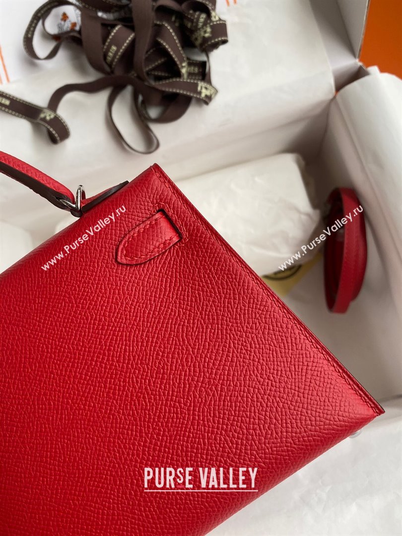 Hermes Mini Kelly II Bag 19cm in Original Epsom Leather Red/Silver 2024 (Full Handmade) (XYA-24030522)