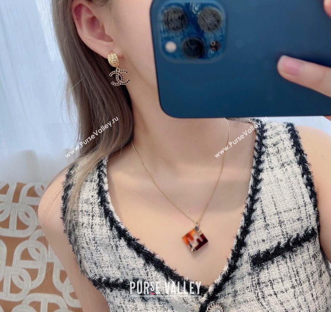 Chanel Strass Pendant Earrings Gold/Red 2025 0725 (YF-250725123)