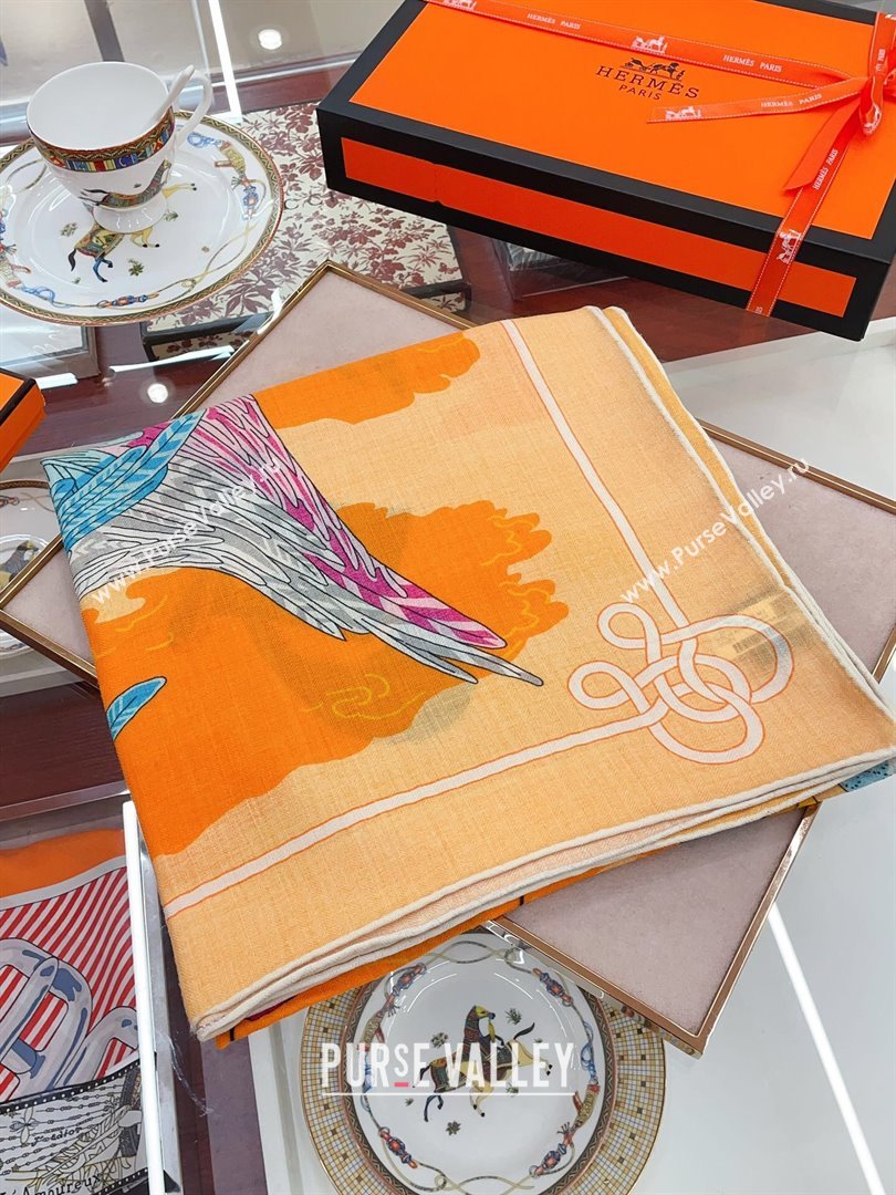 Hermes Cashmere Silk Sqaure Shawl Scarf 140cm H111803 Orange 2023 (A-23111803)