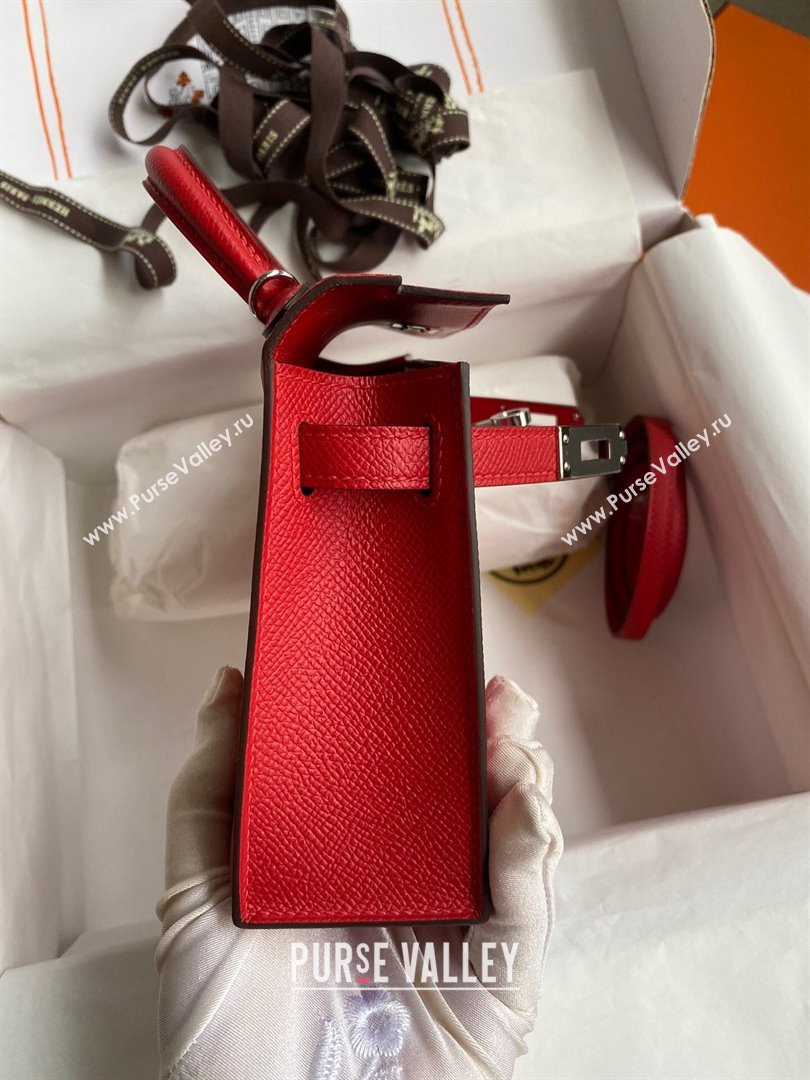 Hermes Mini Kelly II Bag 19cm in Original Epsom Leather Red/Silver 2024 (Full Handmade) (XYA-24030522)