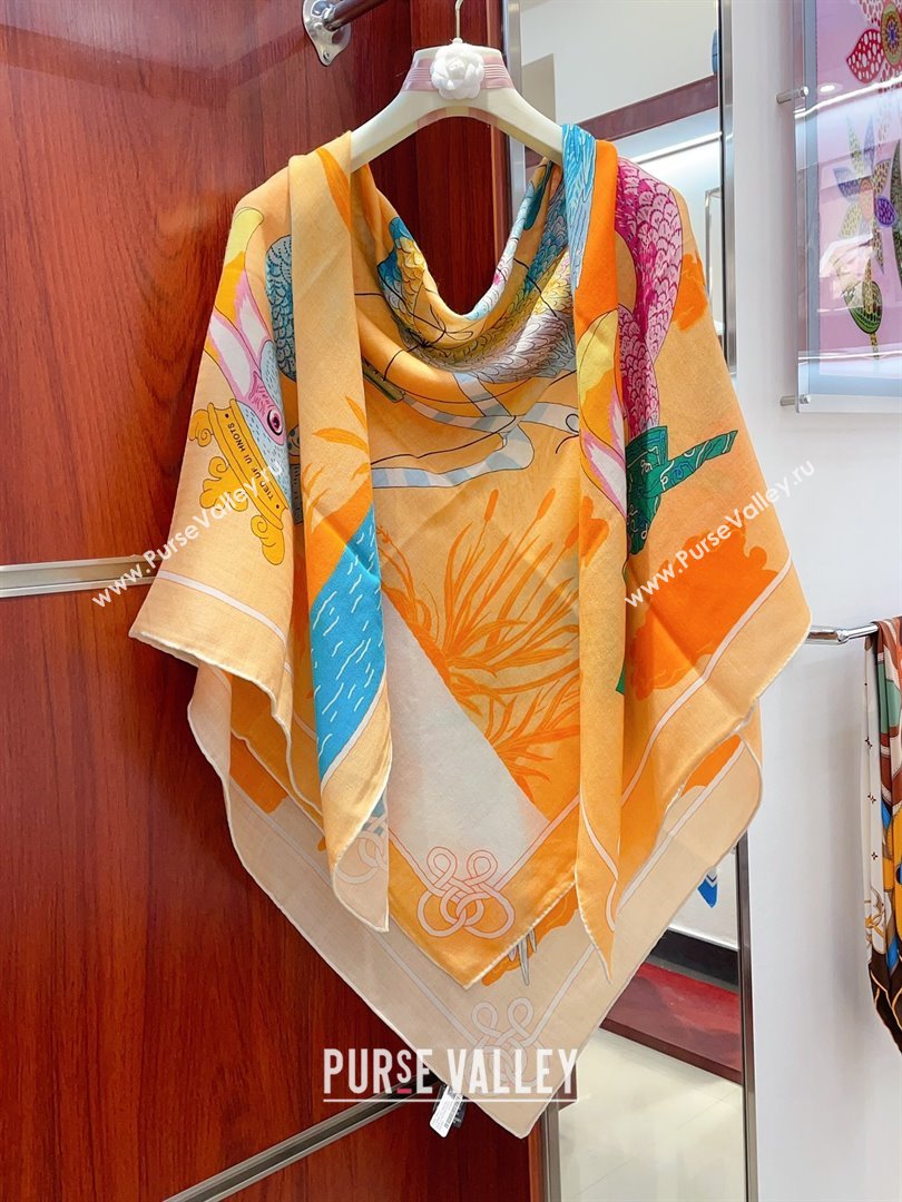 Hermes Cashmere Silk Sqaure Shawl Scarf 140cm H111803 Orange 2023 (A-23111803)