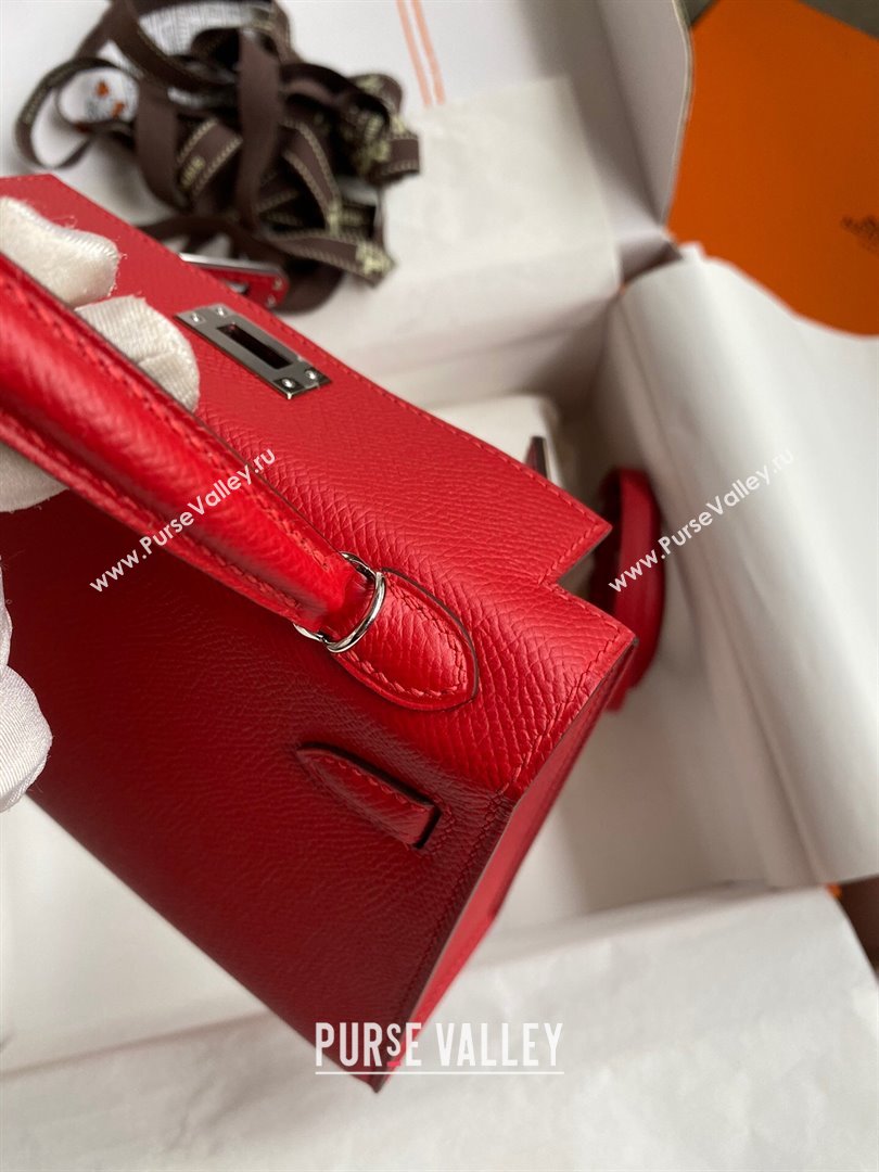 Hermes Mini Kelly II Bag 19cm in Original Epsom Leather Red/Silver 2024 (Full Handmade) (XYA-24030522)
