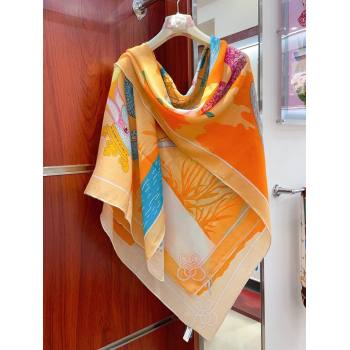 Hermes Cashmere Silk Sqaure Shawl Scarf 140cm H111803 Orange 2023 (A-23111803)