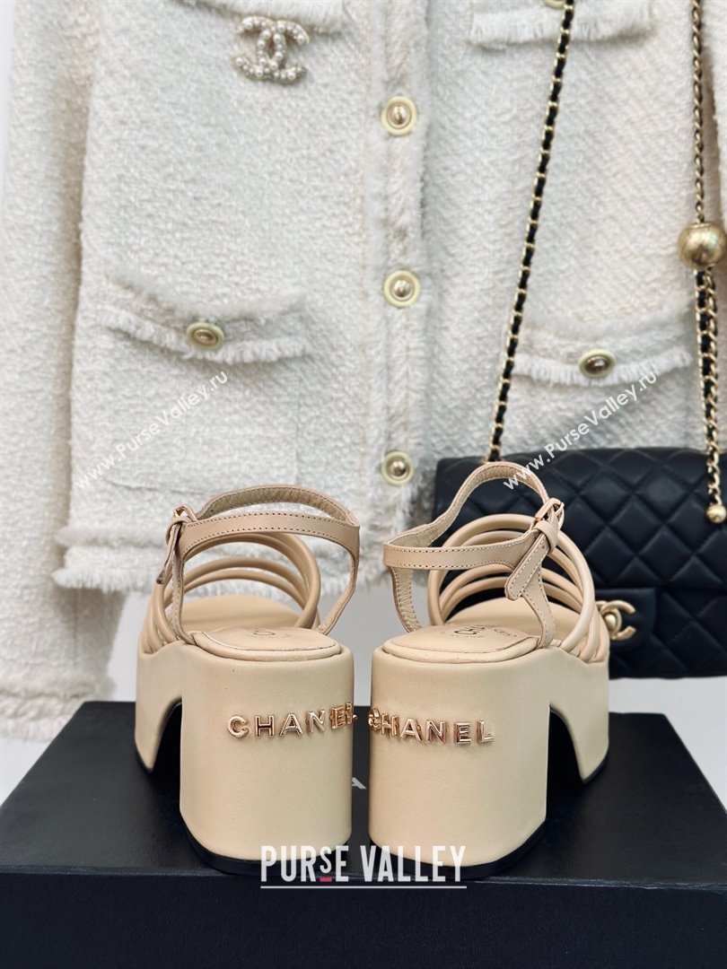 Chanel Calfskin Leather Heel Platform Sandals Beige 2024 0223 (MD-240223087)