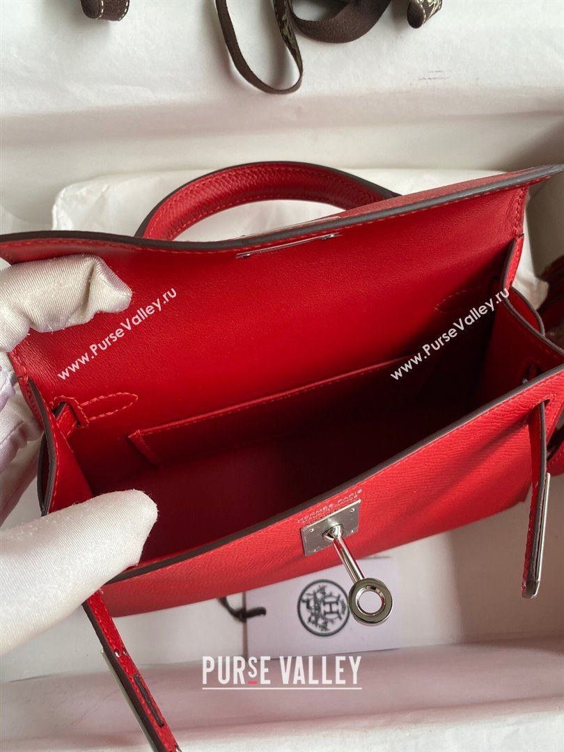 Hermes Mini Kelly II Bag 19cm in Original Epsom Leather Red/Silver 2024 (Full Handmade) (XYA-24030522)