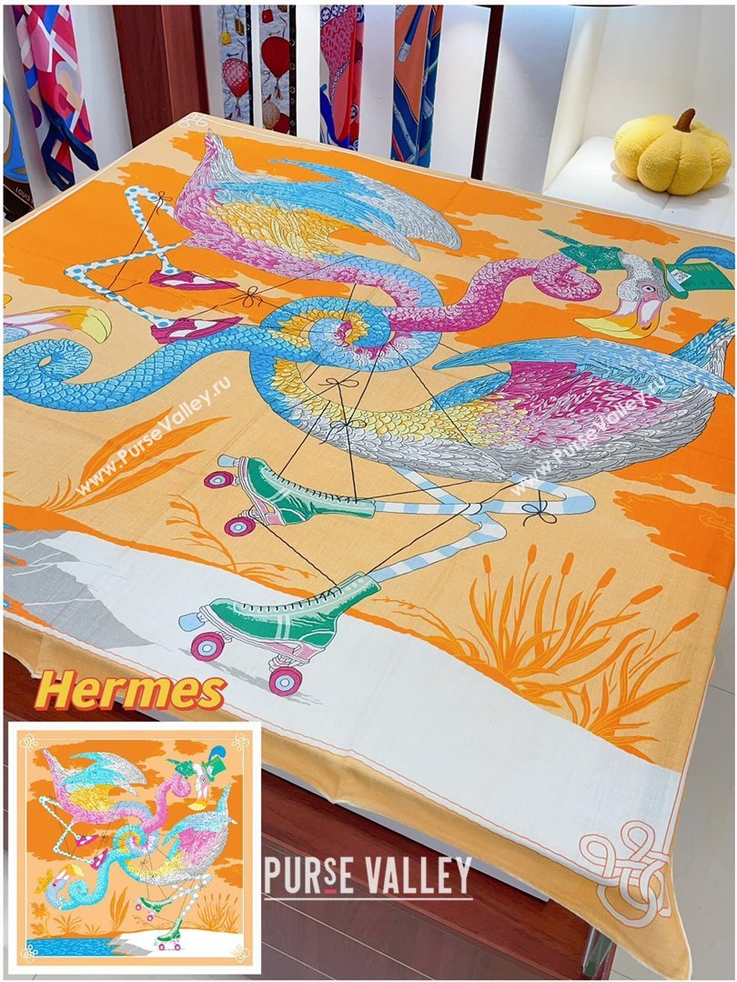 Hermes Cashmere Silk Sqaure Shawl Scarf 140cm H111803 Orange 2023 (A-23111803)