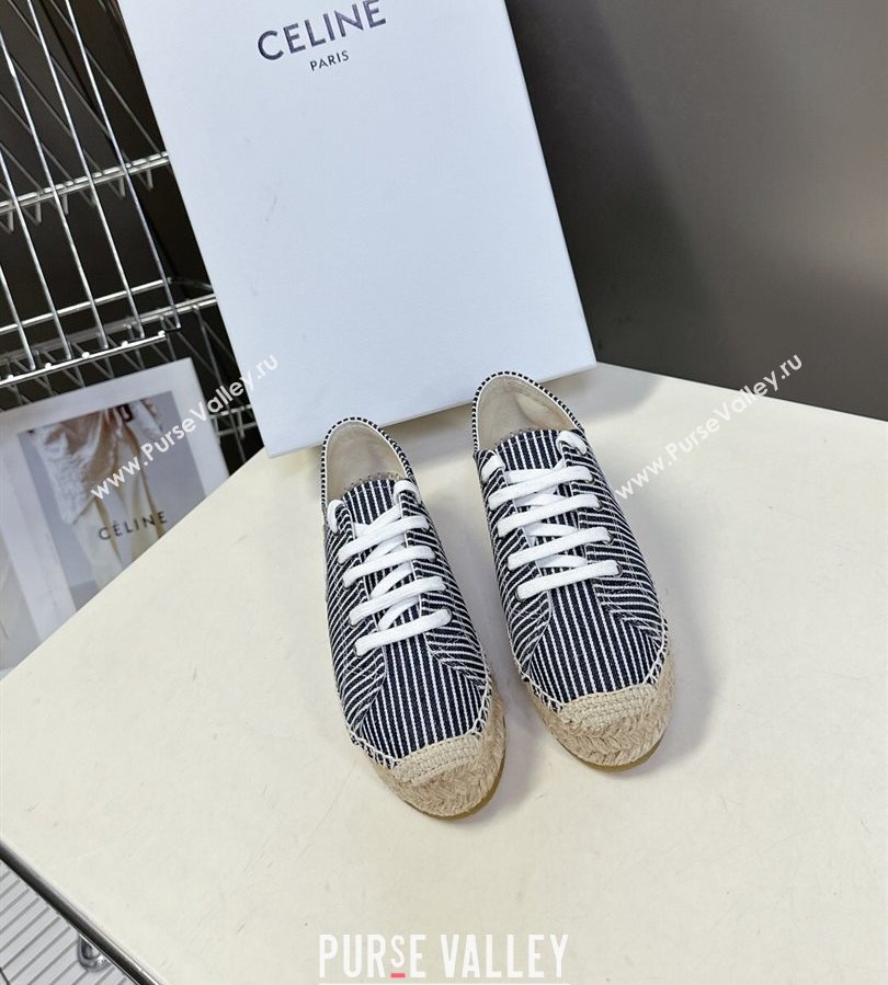 Celine Lace-up Platform Les Espadrilles in Oshkosh Canvas White/Navy Blue 2025 (HQG-250709097)