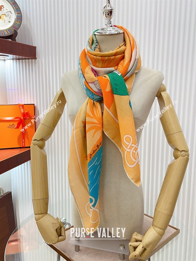 Hermes Cashmere Silk Sqaure Shawl Scarf 140cm H111803 Orange 2023 (A-23111803)