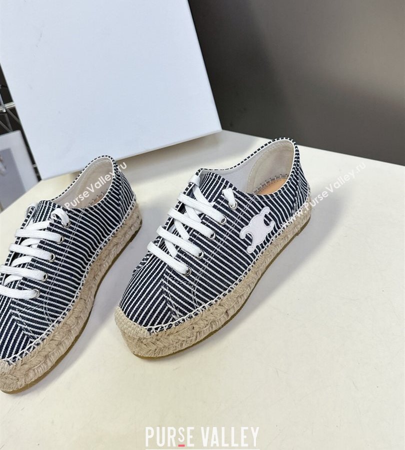 Celine Lace-up Platform Les Espadrilles in Oshkosh Canvas White/Navy Blue 2025 (HQG-250709097)