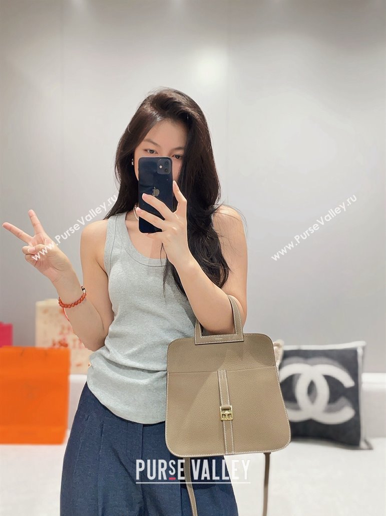 Hermes Halzan 25cm Bag in Togo Calfskin Elephant Grey/Gold 2024 H092501 (FLB-240925010)